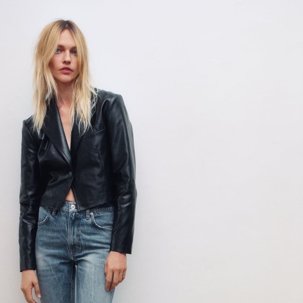 Cropped Faux Leather Blazer